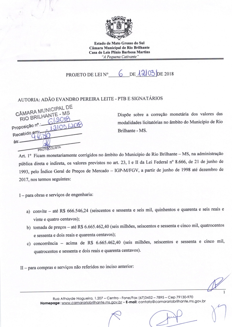 Vereador Adão consegue aprovação de projeto que corrige valores das modalidades licitatórias Vereador Adão consegue aprovação de projeto que corrige valores das modalidades licitatórias