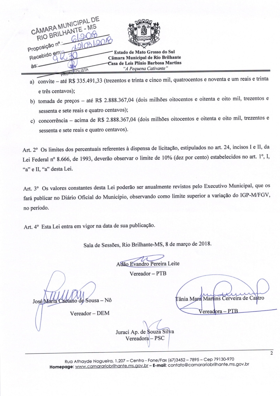 Vereador Adão consegue aprovação de projeto que corrige valores das modalidades licitatórias Vereador Adão consegue aprovação de projeto que corrige valores das modalidades licitatórias