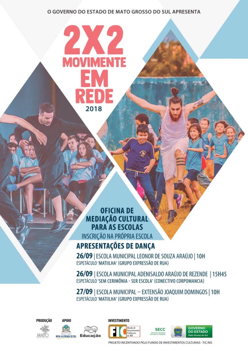 Dança na escola: projeto ʽ2x2 - Movimente em Redeʼ acontece em Nova Alvorada do Sul, com oficinas e apresentações, dias 26 e 27