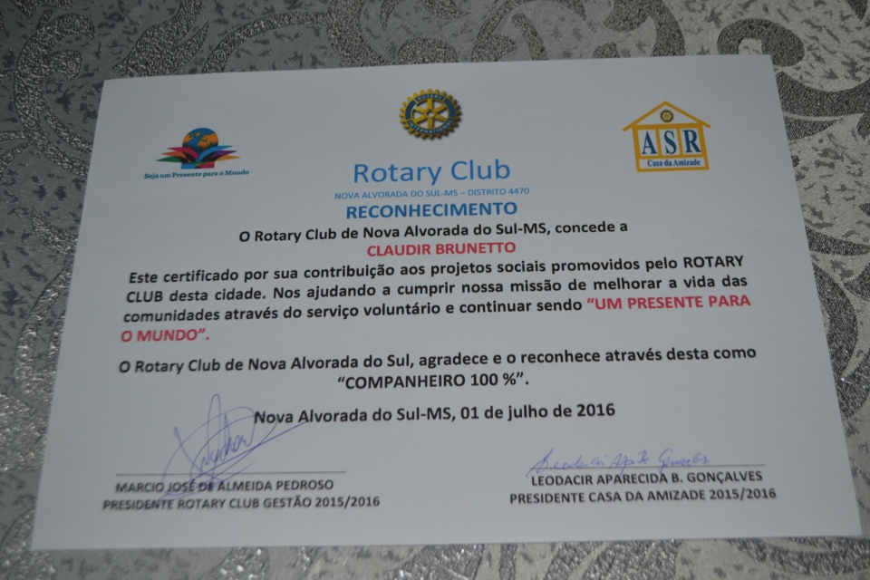 Claudir Luiz Bruneto assume a presidência do Rotary Club