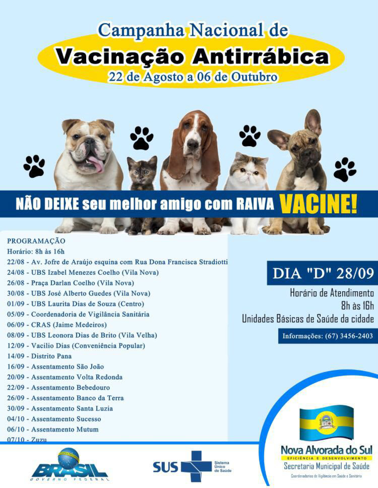 o 'Dia D' da Campanha Nacional de Vacinação antirrábica