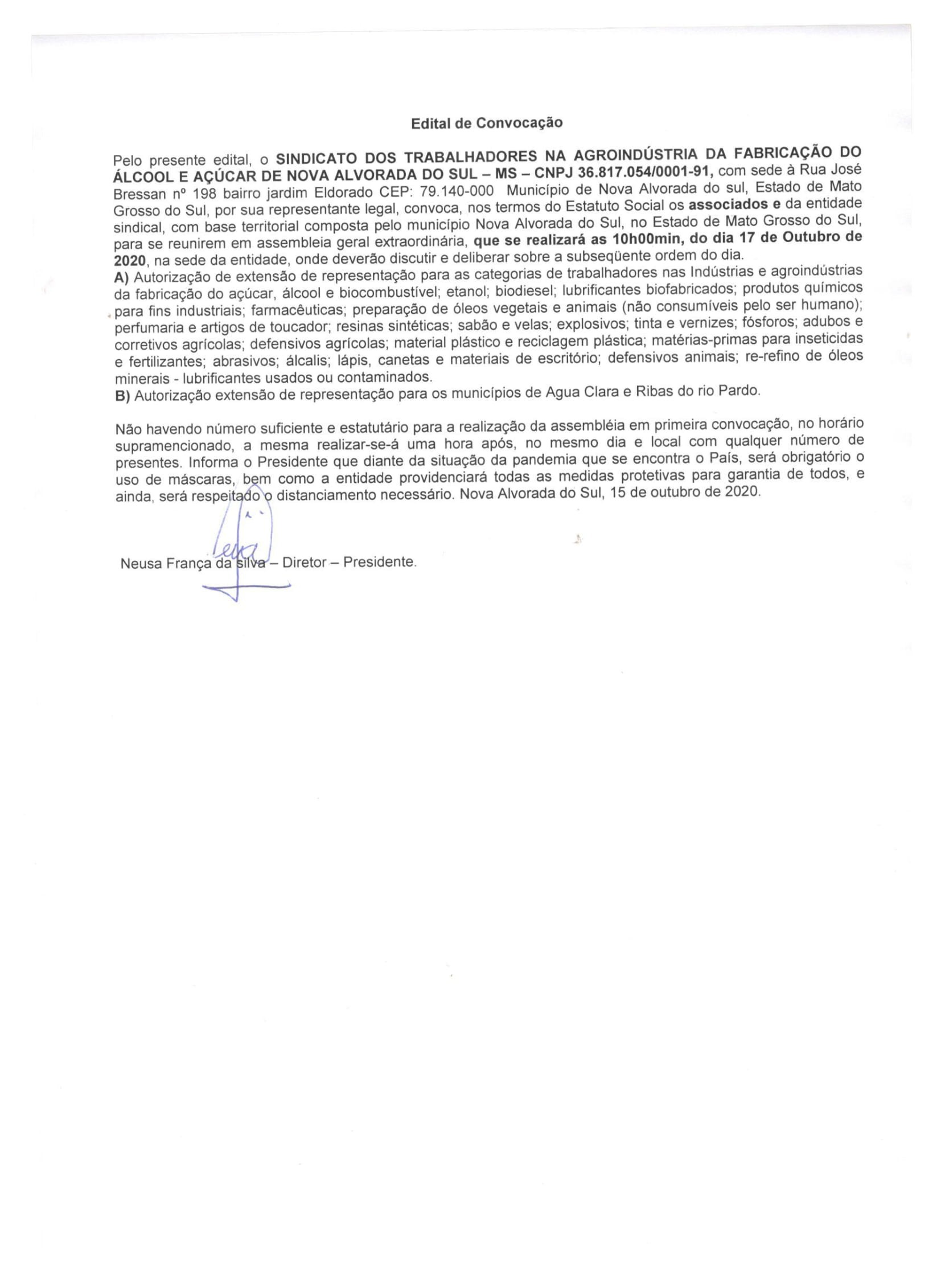 EDITAL DE CONVOCAÇÃO ASSEMBLEIA GERAL EXTRAORDINÁRIA