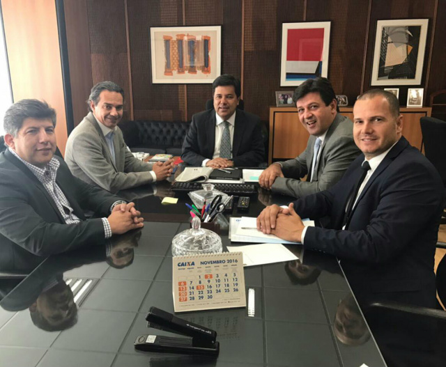 Deputado Estadual Lídio Lopes PEN, Prefeito eleito Marquinhos Trad PSD, Ministro da Educação Mendonça Filho, Deputado Federal Mandeta DEM e o presidente do Diretório Municipal do PSD em Campo Grande Robson Gatti PSD.; Foto Assessoria