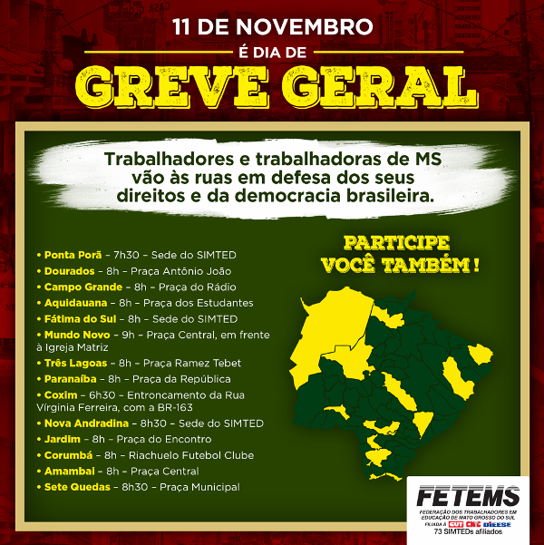 Dia 11 a educação de Mato Grosso do Sul vai parar!