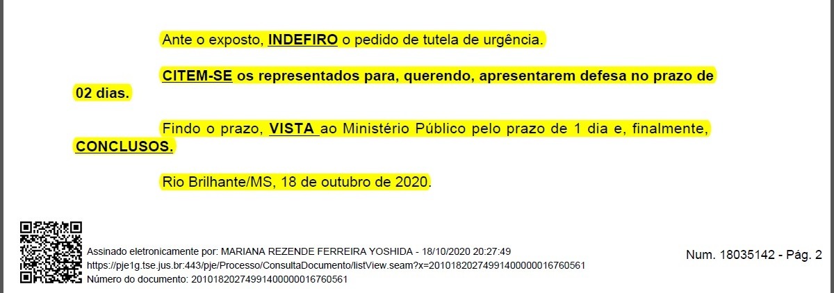Justiça Eleitoral nega pedido de exclusão de vídeo após candidato entregar dossiê pra senadora