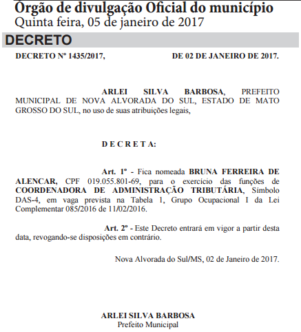 Bruna Ferreira ficara a frente da Coordenadoria Tributaria de Nova Alvorada do Sul