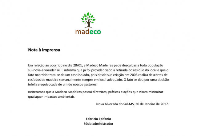 Madeco Madeiras emite nota à imprensa Madeco Madeiras emite nota à imprensa