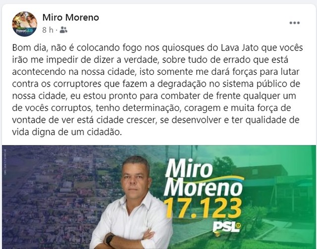 Candidato do PSL tem comércio incendiado e suspeita de perseguição política Candidato do PSL tem comércio incendiado e suspeita de perseguição política
