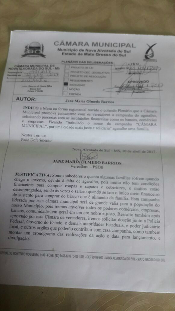 Vereadora Jane fez indicação pedindo ação conjunta para campanha do agasalho Vereadora Jane fez indicação pedindo ação conjunta para campanha do agasalho