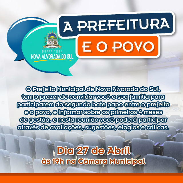Prefeito Inova trazendo “Democracia Participativa” em Nova Alvorada do Sul Convite chamando a população para participar da “Democracia Participativa”