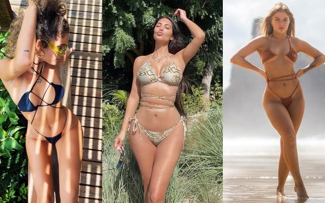 Biquínis com amarrações invadem o verão das famosas Biquínis com amarrações invadem o verão das famosas