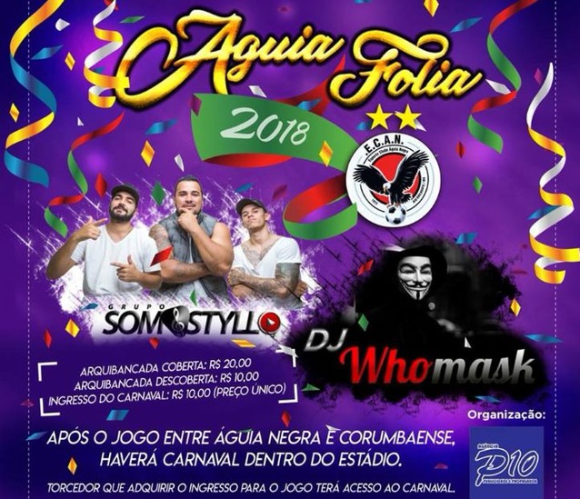 Águia Negra realizará ´Águia Folia´ neste sábado após o jogo contra o Corumbaense