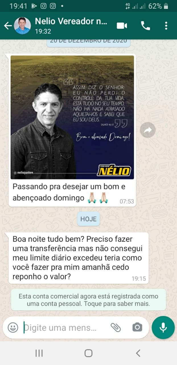 Golpista clona WhatsApp de vereador e pede dinheiro aos contatos