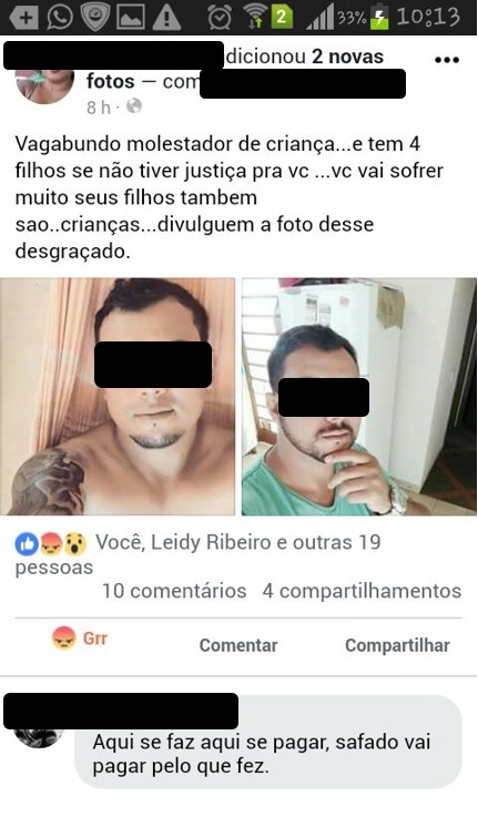 Print enviado a nossa redação, denuncia suposto caso de estupro de vulnerável, fonte Facebook/whatapp