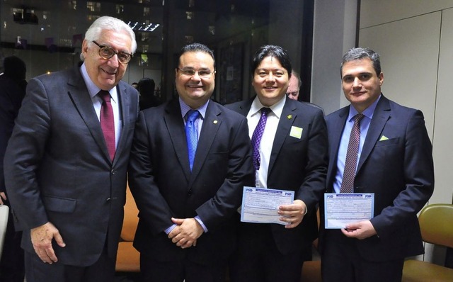 Afif Domingos, Fábio Trad, Roberto Oshiro e Leandro Godoy em ato de filiação do PSD