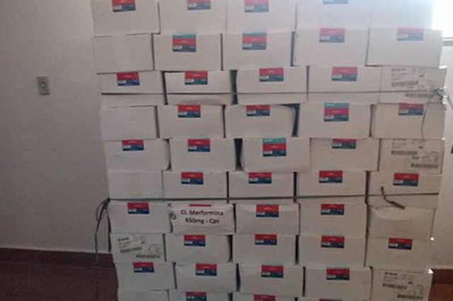 Caixas do medicamento metformina com vencimento em agosto de 2018. Foto: MPF