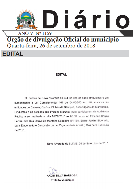 Diário Oficial 1159 - Quarta-feira, 26 de setembro de 2018