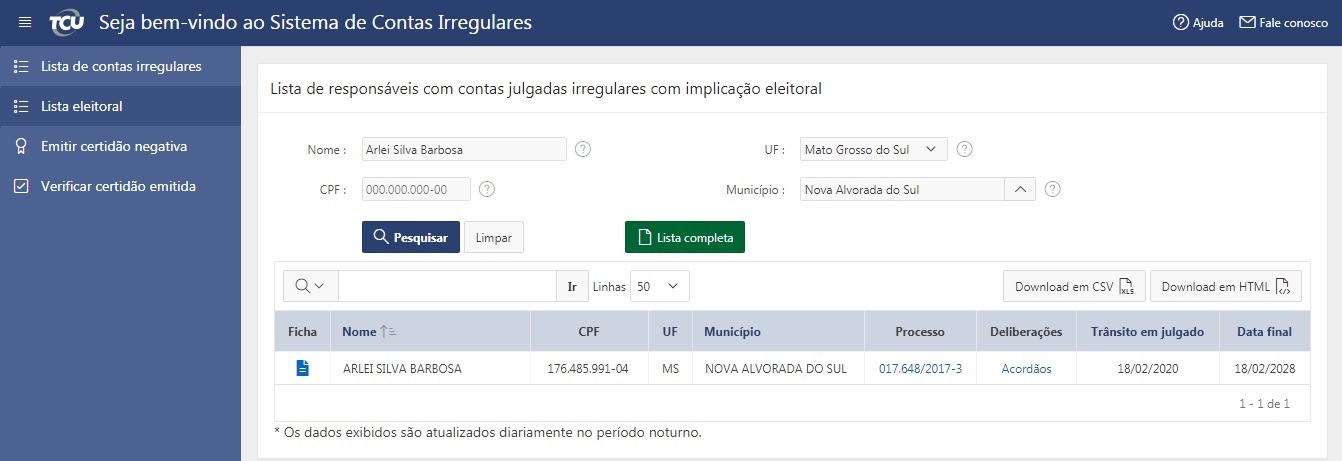 Prefeito Arlei Barbosa (MDB) poderá ter candidatura barrada pelo TCU segundo lista entregue para a Justiça Eleitoral