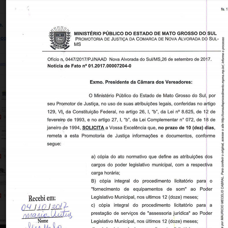 Funcionários Fantasmas e Contratação Irregular de Escritório de Advocacia tornam Câmara de Nova Alvorada do Sul alvo do MPE