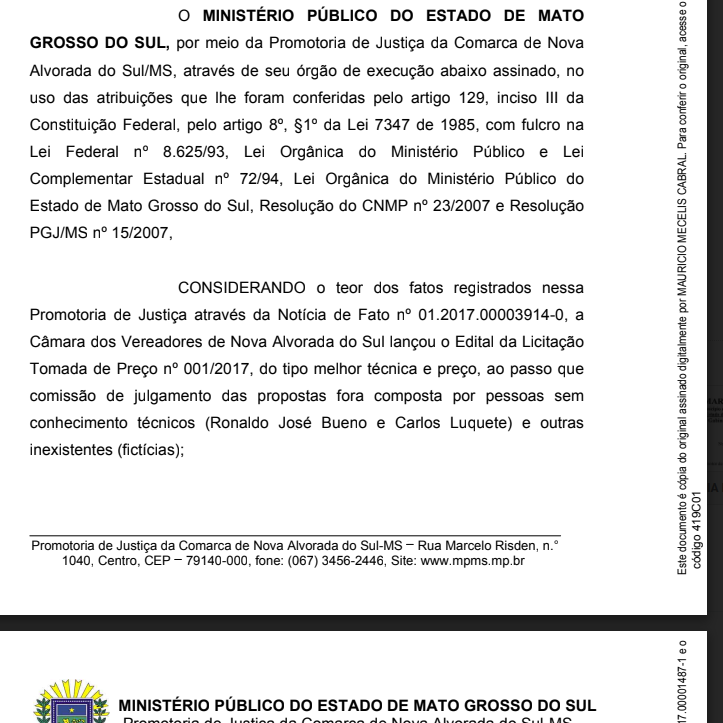 Funcionários Fantasmas e Contratação Irregular de Escritório de Advocacia tornam Câmara de Nova Alvorada do Sul alvo do MPE