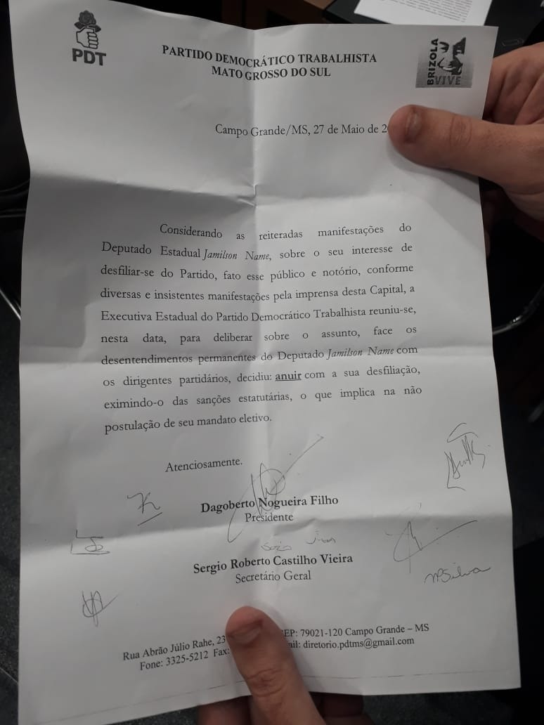 Deputado Jamilson Name é expulso do PDT, reage e acusa Dagoberto de bullying e autoritarismo