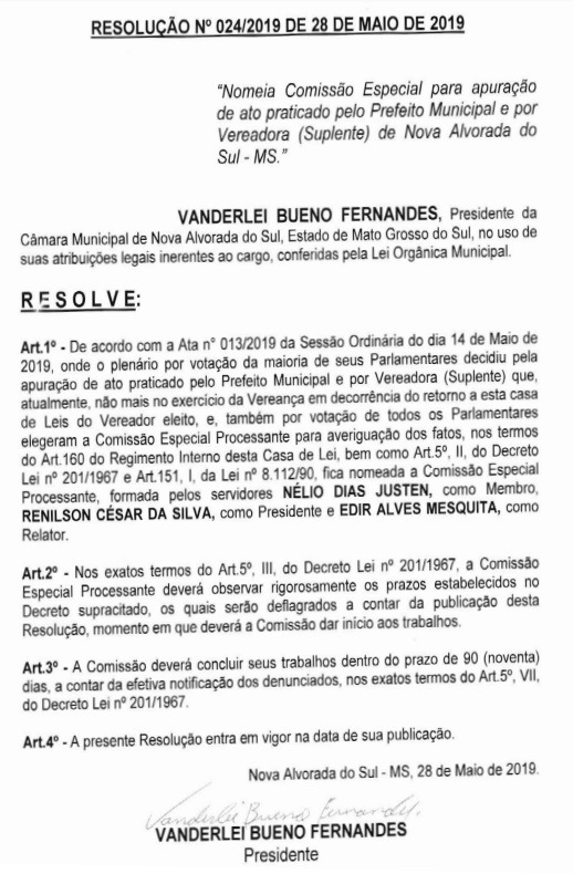 Câmara nomeia Comissão para analisar denúncia contra prefeito e vereadora suplente