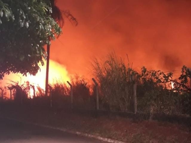 Fogo toma conta de terreno baldio e mobiliza moradores de condomínio