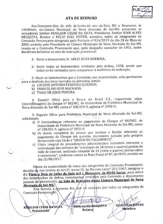 Ata da Reunião da Comissão Processante. foto Arquivo