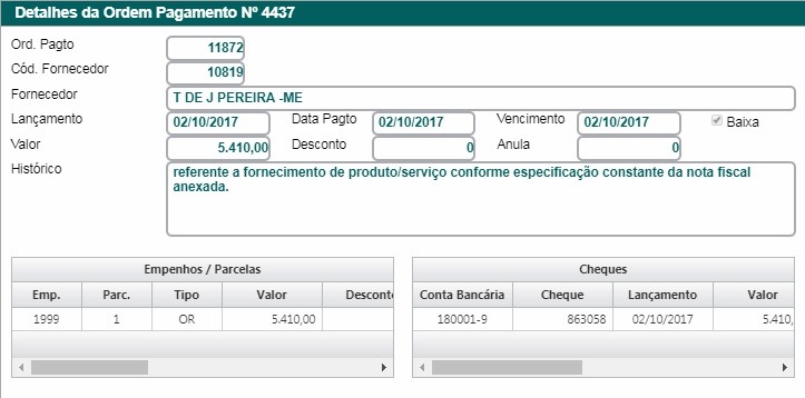 Extrato do Portal de Transparência
