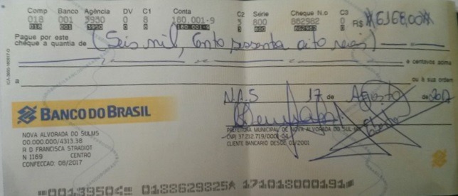 Copia digital do cheque, arrolado na denuncia. Foto arquivo.