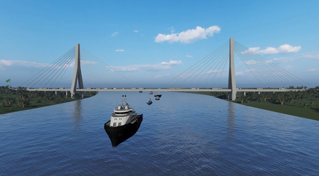 MS divulga fotos do projeto da ponte em Porto Murtinho e Verruck projeta ‘nova Paranaguá’ Projeção da ponte sobre o Rio Paraguai, a ser construída entre Porto Murtinho e Carmelo Peralta