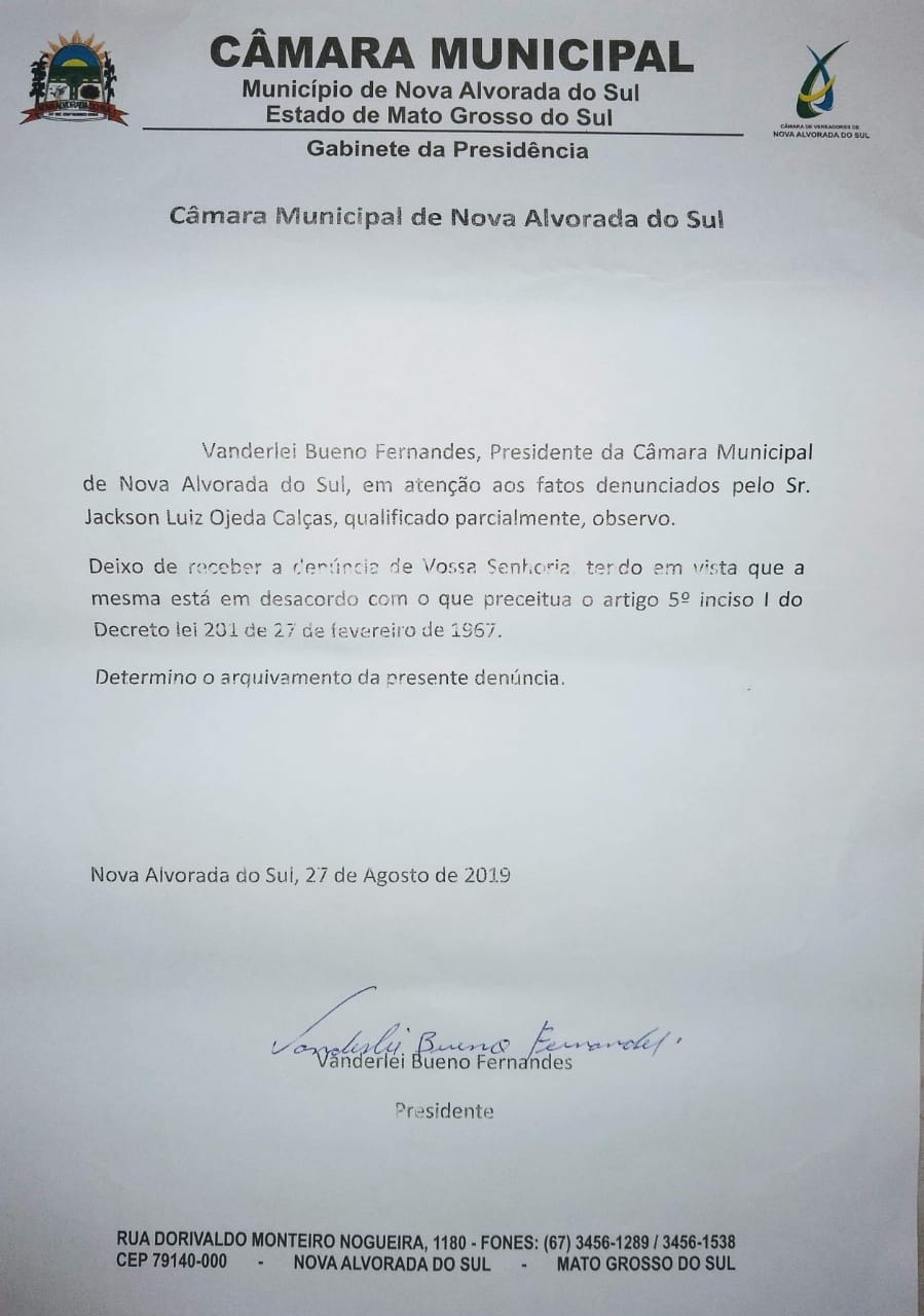 OMISSÃO: Câmara Municipal de Nova Alvorada do Sul, “rejeita” denuncia de morador e o caso vai parar no Ministério Publico OMISSÃO: Câmara Municipal de Nova Alvorada do Sul, “rejeita” denuncia de morador e o caso vai parar no Ministério Publico