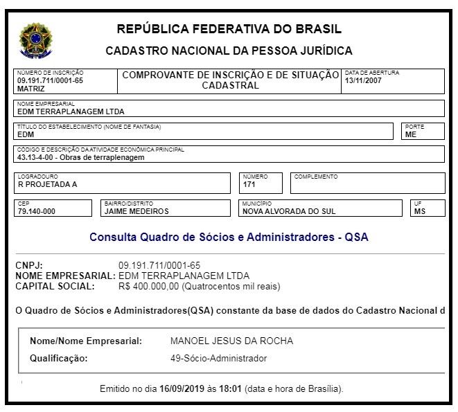 Ministério Publico determina que prefeito retome área industrial doada a empresa de vereador Extrato da Receita Federal comprova empresa em nome do vereador licenciado.