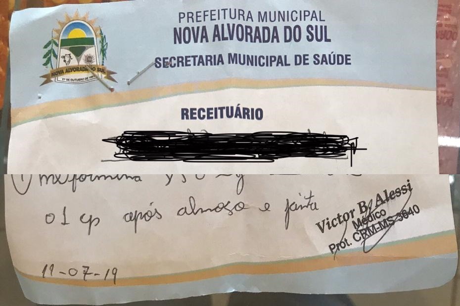 Em Nova Alvorada do Sul, paciente confirma que suposto médico trabalhava e usava CRM de outro profissional foto da prescrição medica apresentada pelo paciente