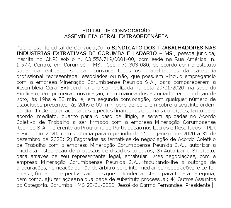 EDITAL DE CONVOCAÇÃO ASSEMBLEIA GERAL EXTRAORDINÁRIA