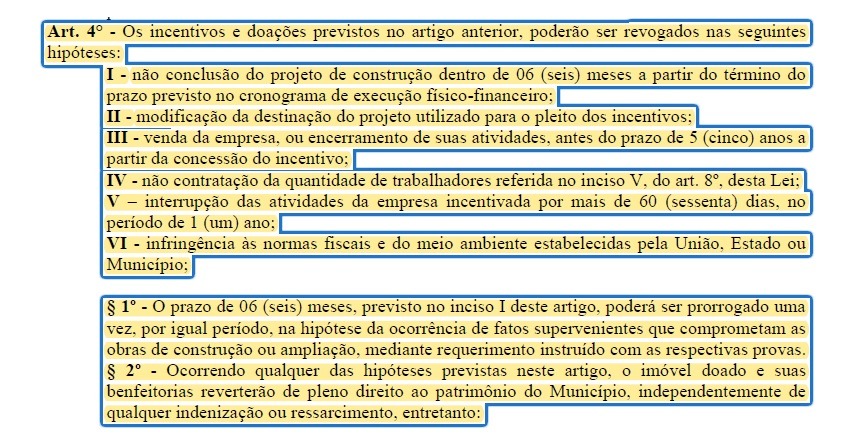 Após investigação do Ministério Público, prefeito Arlei revoga doação de 7 terrenos industriais LEI N.º 289/2005, DE 29 DE JUNHO DE 2005