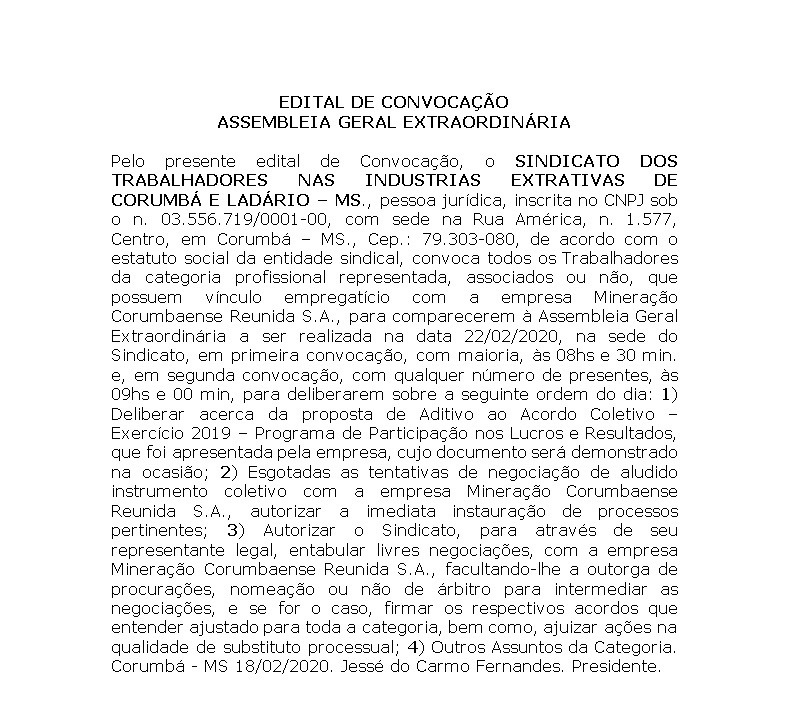 EDITAL DE CONVOCAÇÃO ASSEMBLEIA GERAL EXTRAORDINÁRIA